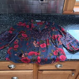 Daniel Rainn Navy and Red Floral Blouse